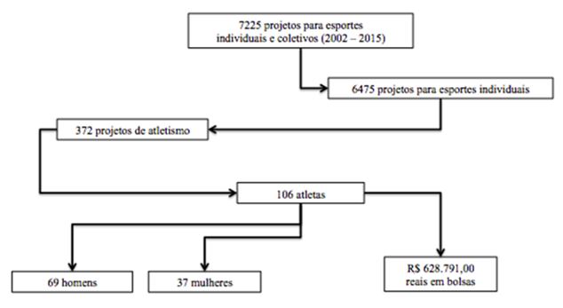 Figura 1. Esquema de distribuição e número de atletas de atletismo a partir do incentivo ao esporte no município de Curitiba, Paraná