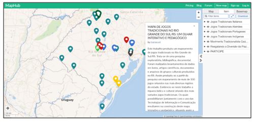 Figura 1. Interface do mapa digital de jogos tradicionais no Rio Grande do Sul