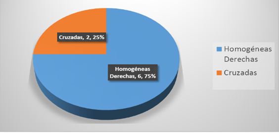 Gráfico 2. Patrones óculo podales de las sablistas. Representatividad en porcentajes