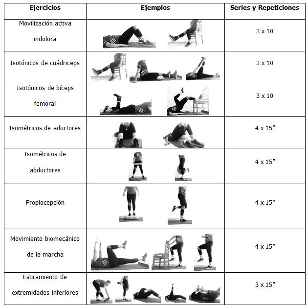 Tabla 2. Ejercicios para la fase de Recuperación