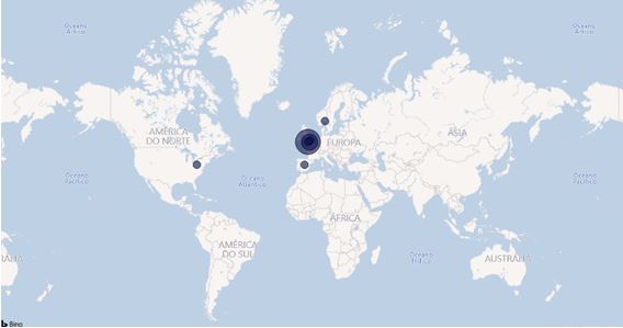 Figura 2. Mapa indicando a distribuição dos locais de publicação dos artigos encontrados