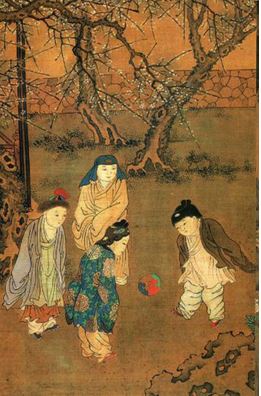 Figura 3. Lienzo de la dinastía Song, obra de Su Hanchen, que representa a un grupo de mujeres chinas jugando al ‘cuju’