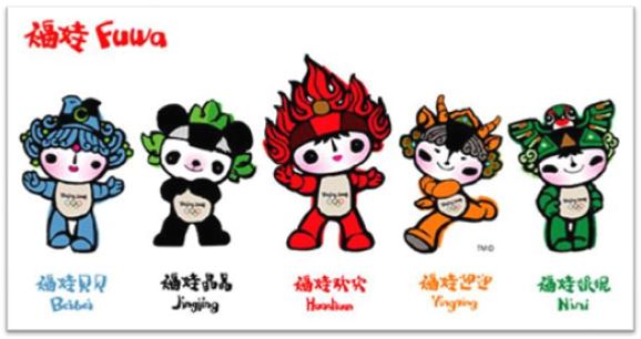 Imagen 11. Beibei, Jingjing, Huanhuan, Yingying y Nini (Fuwa). Mascotas de los Juegos Olímpicos de Beijing 2008