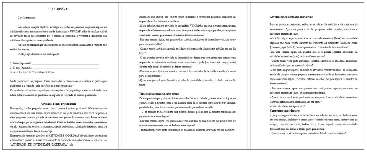 Figura 1. Questionário GPAQ adaptado para o contexto específico deste estudo