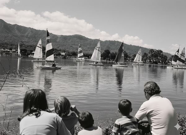 Figura 1. Vista de la competencia de veleros Lacsa 727 en el lago de La Sabana