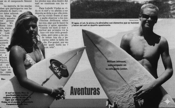Figura 7. Los surfistas Lisbeth Vindas y William Johnson