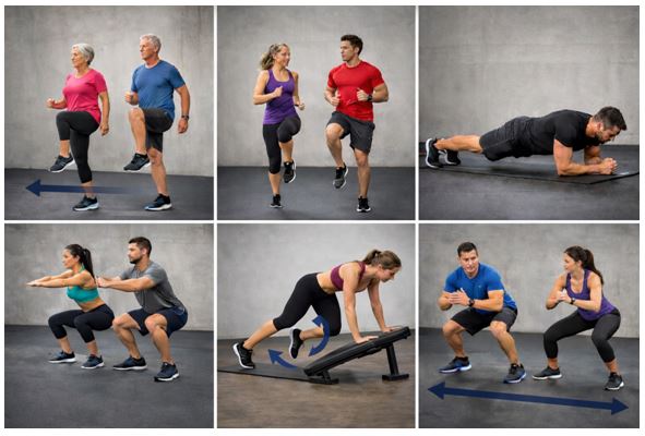 Figura 1. Exercícios realizados no protocolo de treinamento em circuito