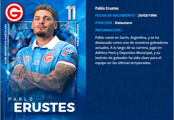 Figura 1. Pablo Erustes fue uno de los goleadores de la Liga 1 peruana jugando para Deportivo Garcilaso