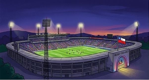 Figura 1. La vibrante atmósfera nocturna del Estadio Monumental, corazón del fútbol chileno