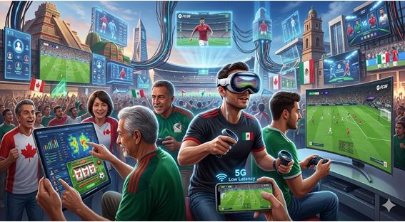 Figura 1. Aficionados de distintos países convergen en un ecosistema inmersivo de videojuegos de última generación durante el Mundial 2026